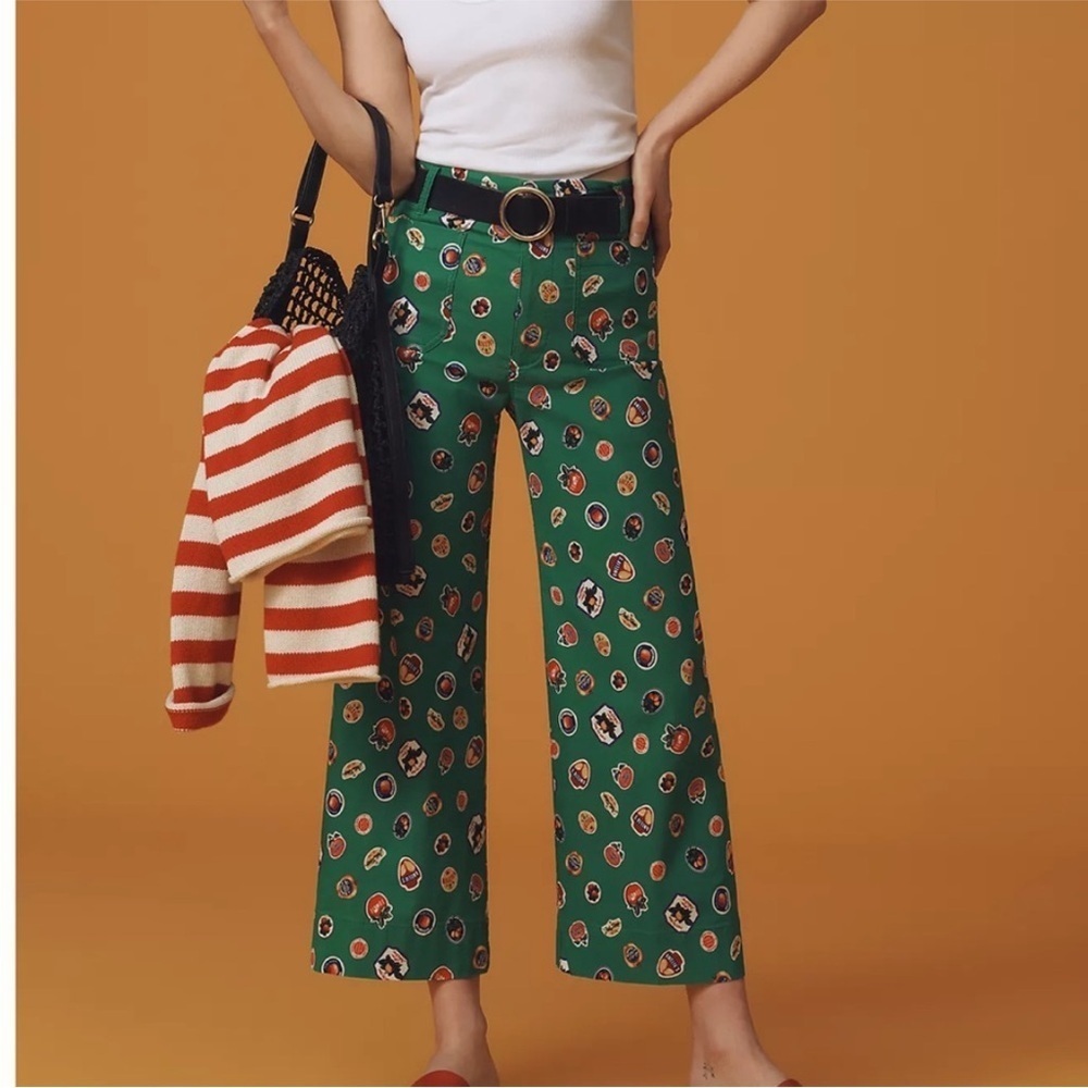Anthropologie Colette Cropped Wide Leg Printed Pants Magic Fabric Ed Sz 27 NWT - Picture 1 of 15